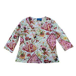 Y2K 90s TeeCo Womens Floral Paisley Print 3/4 Sleeve Top Size XL